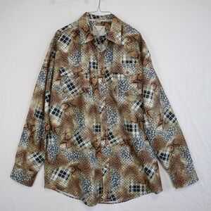 VACCARI Shirt Mens Large Western Cowboy Rodeo Pearl Snap Snake Print Long Sleeve